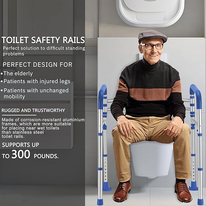 Lianjindun Toilet Safety Rails, Adjustable Toilet Frame for Elderly, Seniors, Handicap & Disabled, Foldable Handicap Toilet Handles Fit Any Toilets(Dark Blue)