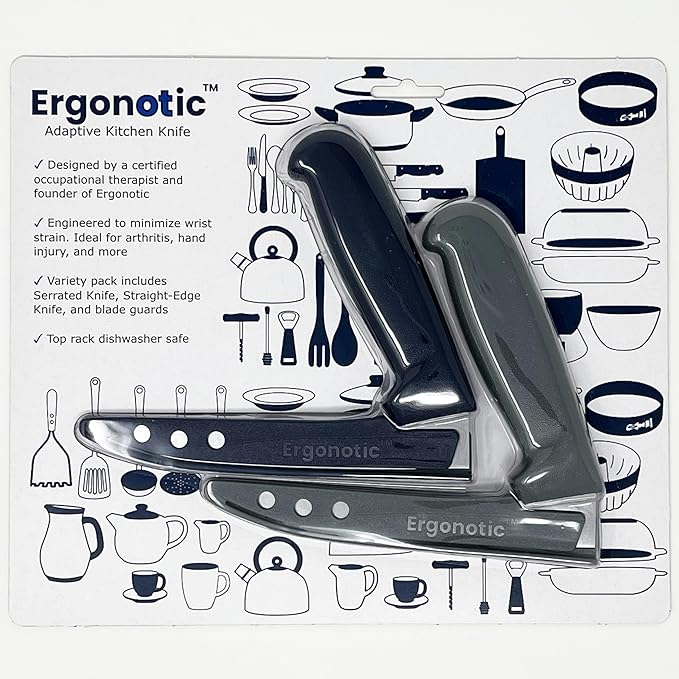 Right Angle Knife 2-Pack – Ergonomic L Shaped Knives with Serrated & Chopping Blades, Adaptive Kitchen Tools for Arthritis
