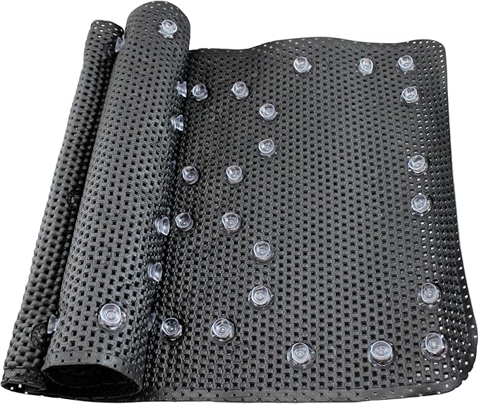 Deluxe Non Slip Shower and Bathtub Mat – Soft Cushioned Foam Bath Mat with Suction Cups and Drain Holes – Machine Washable Spa Tub Mat 36” x 17” (Black)
