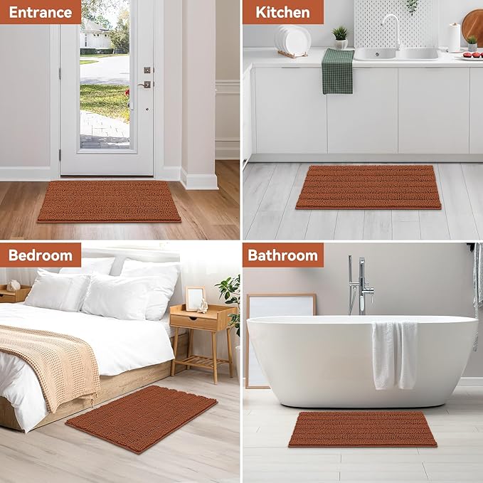 Bcoimo Large Bathroom Rug, Chenille Bath Mat with High Low Pile Design, Soft Absorbent Non Slip Bath Rug, Machine Washable Quick Dry Mat for Shower, Tub, Sink and Vanity