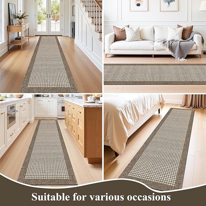Ileading Brown Runner Rugs for Hallway 2'x8' Non Slip Farmhouse Long Kitchen Floor Mats with Rubber Backing Absorbable Throw Rugs Machine Washable Indoor Decor Carpet for Corridor Petmat Entryway