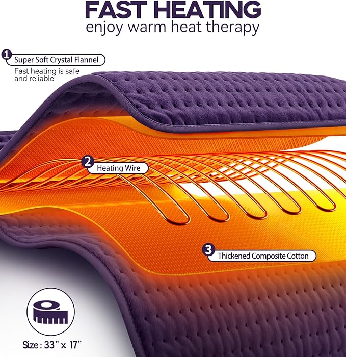 Heating Pad for Back, Neck & Shoulder Pain Relief, Mothers Day Gifts for Mom, 17"x33" Electric Moist/Dry Heat Pad, 6 Heat & 4 Timer Settings, Auto Shut-Off, Machine Washable, Gift for Wife Women Her