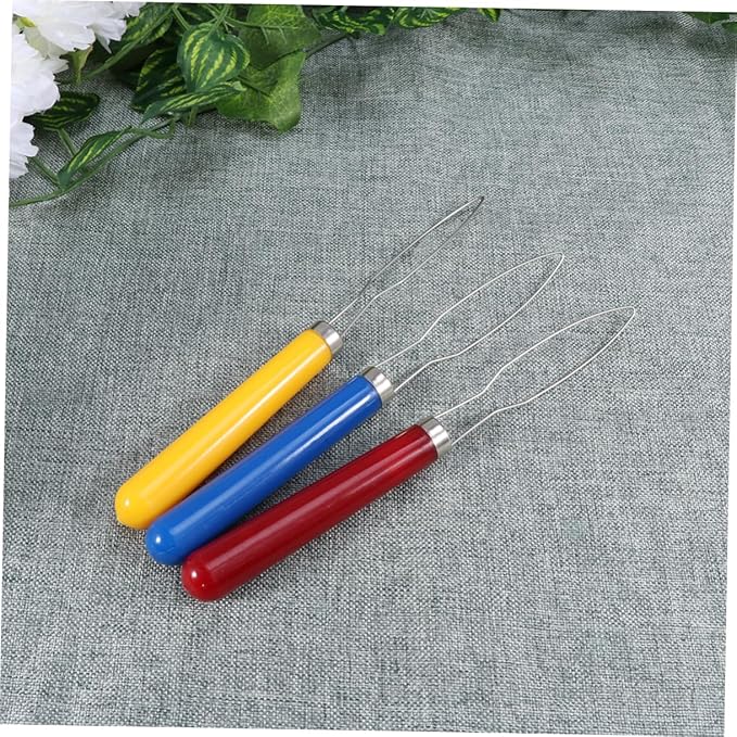Stainless Steel Button Hook Helper Ziers Button Assist Device Ergonomic Grip Red Yellow Patterns for Elderly Disabled