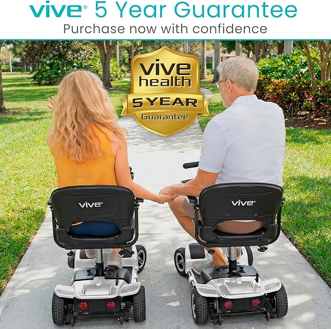 Vive 4 Wheel Mobility Scooter - Electric Powered Wheelchair Device - Compact Heavy Duty Mobile for Travel, Adults, Elderly - Long Range Power Extended Battery with Charger & Basket