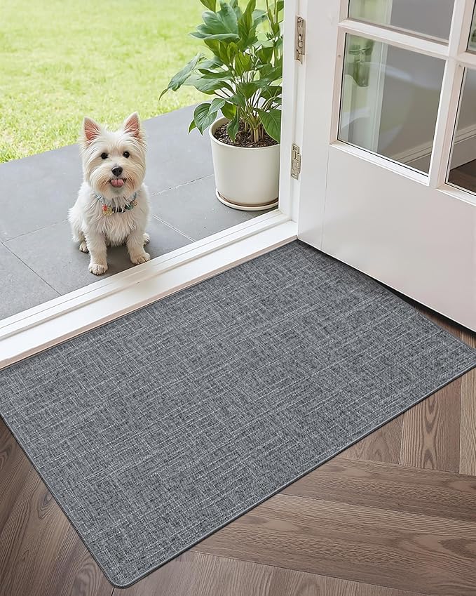 Color&Geometry Ultra Thin Indoor Door Mat (Rolled-up NO Creases) 24"x36", Non Slip Rubber Backed Dirt Trapper Door Mat Indoor Entrance, Low Profile Entryway Mat, Easy Clean, Dark Grey Linen