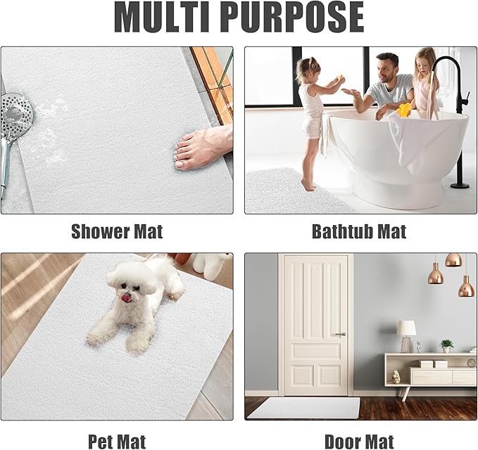 HOMBYS 58 x 32 Extra Large Shower Mat for Shower Stall Tub, Non Slip Bath Mat Bathroom Accessories, PVC Loofah Mats for Shower and Bathroom, Quick Drying, (White, 58"x32")