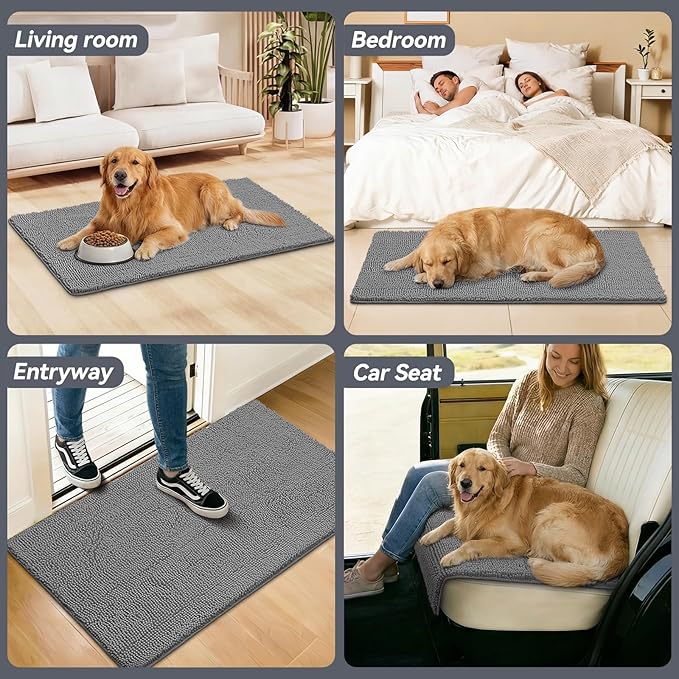 Bcoimo Super Absorbent Dog Door Mat, 48"*30" Anti Slip Mat for Muddy Paws, Pet Rugs for Dirty Paws Washable that Absorbs Moisture and Dirt, for Dog Cage and Pet Resting Carpet