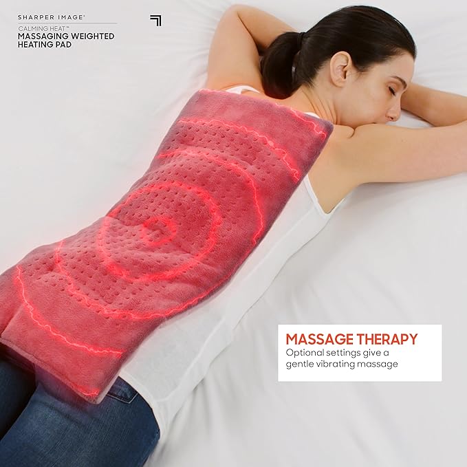 Calming Heat Massaging Vibrations Weighted Heating Pad by Sharper Image | Temperature Settings,Auto Shut-Off Feature,Gift for Holidays,Women & Men | 3 Heat,6 Massage,12” x 24”,4 lbs,(Pack of 6)