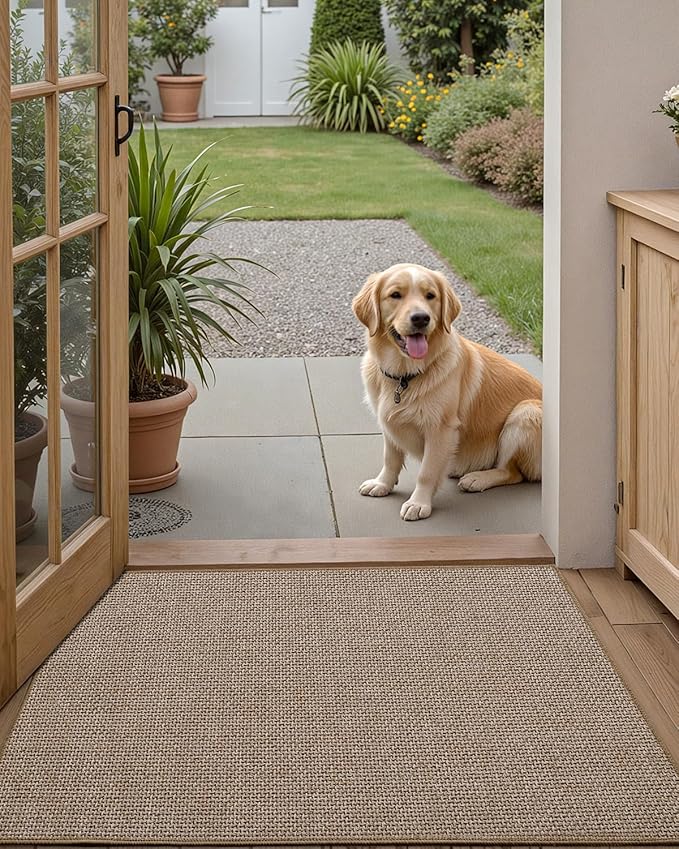 Color&Geometry Thin Front Door Mat Indoor Entrance Non Slip Rubber Backed, 24"x36" Indoor Door Mats for Entryway, Dirt Trapper Double Doormat, Washable Front Door Rugs, Dark Beige