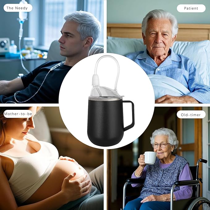 Adult Sippy Sup for Elderly 14oz Stainless Steel Spill Proof Cup with Straw, 3 in 1 Elderly Sippy Cup with Lid, Suitable for Seniors Disabled Patients Limited Mobility