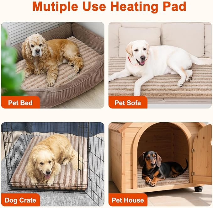 SHU UFANRO Pet Heating Pad, Waterproof Heated Cat Bed with 11 Adjustable Temperatures & 24H Timer, Auto Shut-Off, Chew-Resistant Cord, Washable Cover, Indoor Electric Heating Mat, Beige, S(18" x 16")