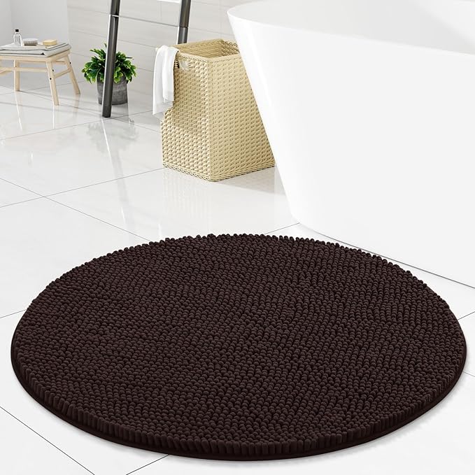 Arotive Bathroom Rugs Round 24x24, Extra Soft Absorbent Shaggy Chenille Bath Rugs, Machine Washable Rubber Backing Non-Slip Bath Mats for Bathroom Floor Tub and Shower, Home Decor Accessories, Brown