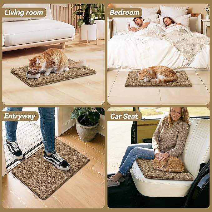 Bcoimo Super Absorbent Cat Door Mat, 24"*17" Anti Slip Mat for Muddy Paws, Pet Rugs for Dirty Paws Washable that Absorbs Moisture and Dirt, for Cat Cage and Pet Resting Carpet