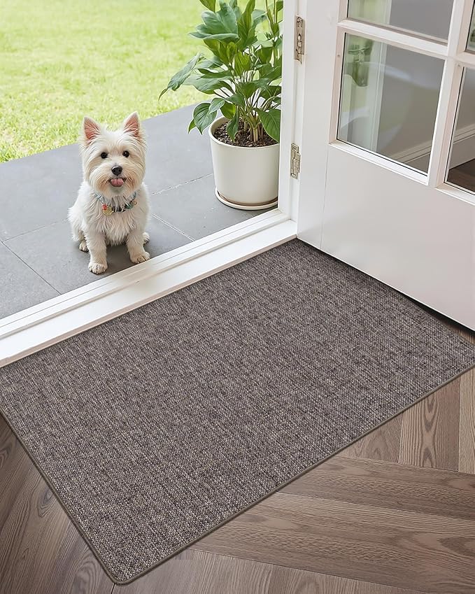 Color&Geometry Ultra Thin Indoor Door Mat (Rolled-up NO Creases) 24"x36", Non Slip Rubber Backed Dirt Trapper Door Mat Indoor Entrance, Low Profile Entryway Mat, Easy Clean Entry Mat, Grey-brown Linen