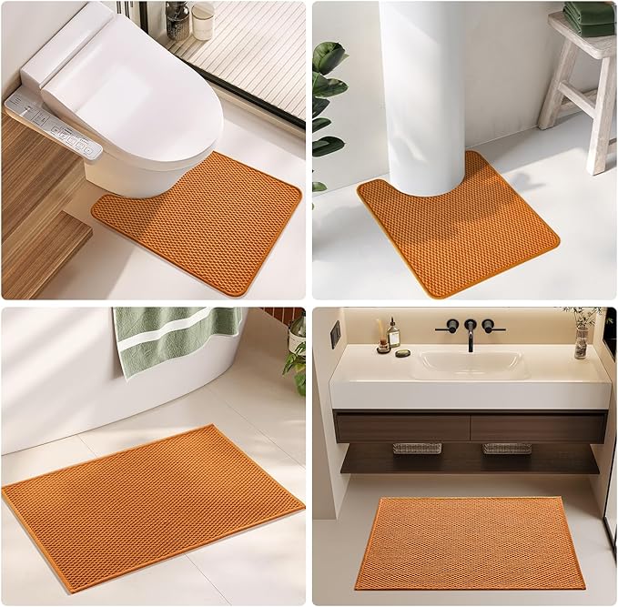 TYUU Large Bathroom Rugs Non Slip Washable Bath Rugs Super Absorbent Bathroom Rug Thin Quick Dry Low Pile Bath Mats, Orange 36"x60"