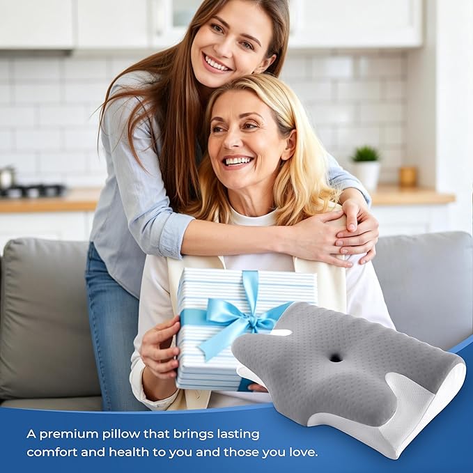 BDEUS Ergonomic Cervical Pillow for Side Sleepers, 2-in-1 Contour Orthopedic Memory Foam Pillow for Neck Shoulder Pain Relief, Sleep Apnea, Anti Snore, Pillow with Arm Rest, Head Cradle, Grey