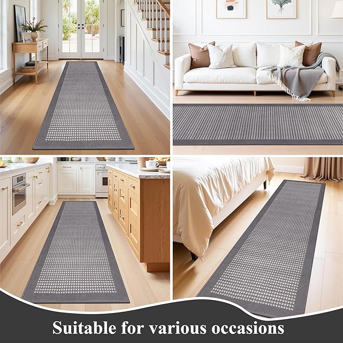Ileading Runner Rug for Hallways 2.6'x10' Heavy-Duty Durable Entryway Floor Mat with Non Slip Rubber Backing Low-Pile High Traffic Carpet Machine Washable Accent Rugs for Kitchen(Grey)