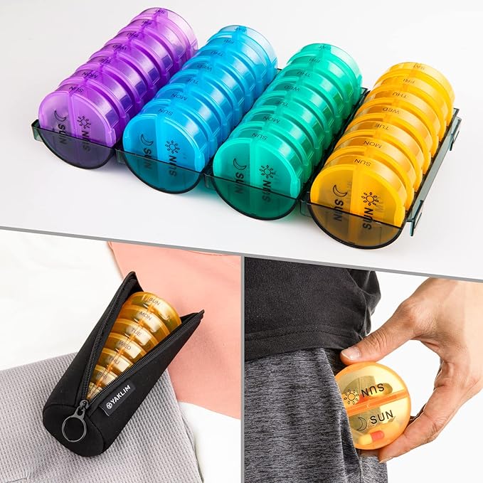 Yaklim Monthly Pill Organizer 2 Times A Day,XL One Month 28 Day Pill Box AM PM,Daily Pill Case Large 4 Week,Medication Organizer Dispenser for Pills,Fish Oils, Vitamin,Supplement(4 Colors )