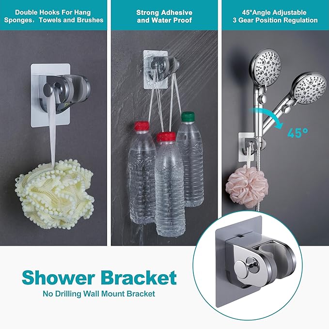 GwernKB Rain Shower Heads with Handheld Spray Combo,Fixed Showerhead&8-Mode Handheld Shower Head with 79 Inches Extra-long Stainless Steel Hose and Low-Reach Adhesive Wall Mount for Elderly