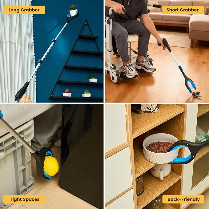 Telescopic Grabber Reacher Tool, 5-Level Adjustable (23'' to 41'') - Extendable Gripper and Reaching Tool - Heavy Duty Pick Up Stick Grabbers for Elderly, Surgery Recovery Must Haves (Blue-2pc)