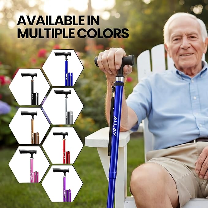Allay Walking Canes for Men & Women - Adjustable Canes for Women for Stability, Self Standing Wide Quad Pivot Base, Light Weight, Soft Handle Grip and Travel Bag, Walking Sticks for Seniors & Adults