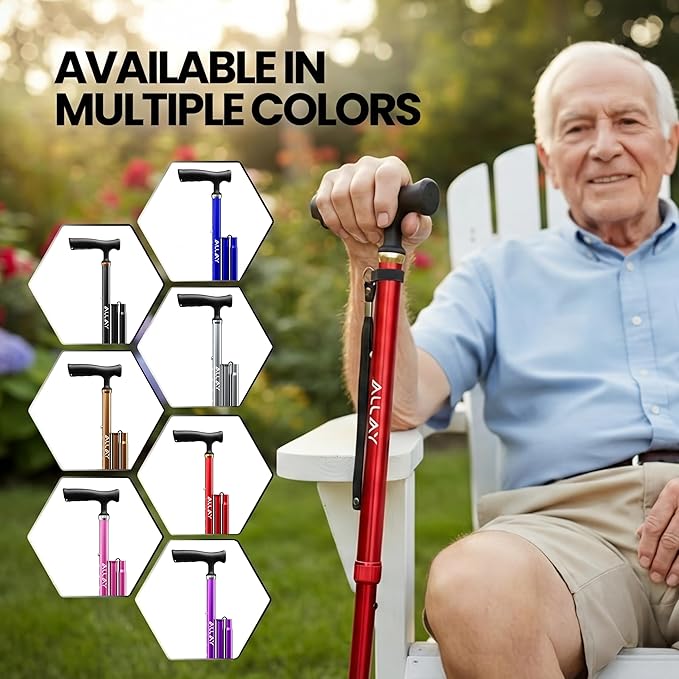 Allay Walking Canes for Men & Women - Adjustable Canes for Women for Stability, Self Standing Wide Quad Pivot Base, Light Weight, Soft Handle Grip and Travel Bag, Walking Sticks for Seniors & Adults
