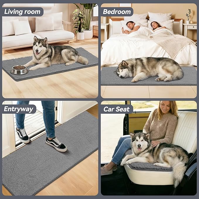 Bcoimo Super Absorbent Dog Door Mat, 60"*24" Anti Slip Mat for Muddy Paws, Pet Rugs for Dirty Paws Washable that Absorbs Moisture and Dirt, for Dog Cage and Pet Resting Carpet