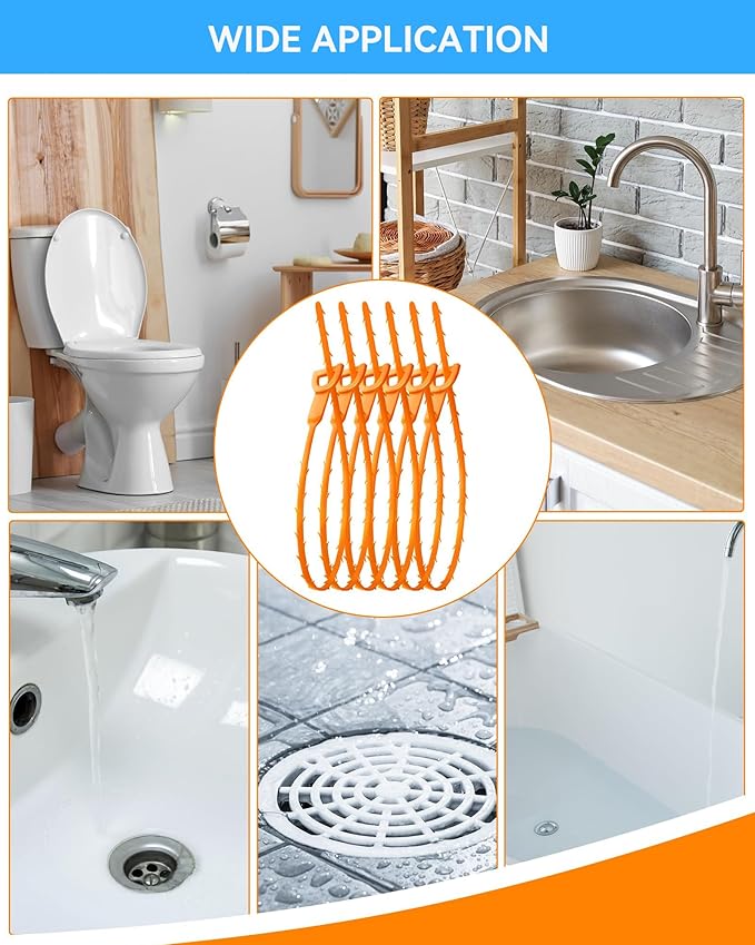 12 Pack Drain Clog Remover - Flexible Drain Snake for Effective Cleaning Hair and Debris in Sink or Bathtub, 19.6-Inch
