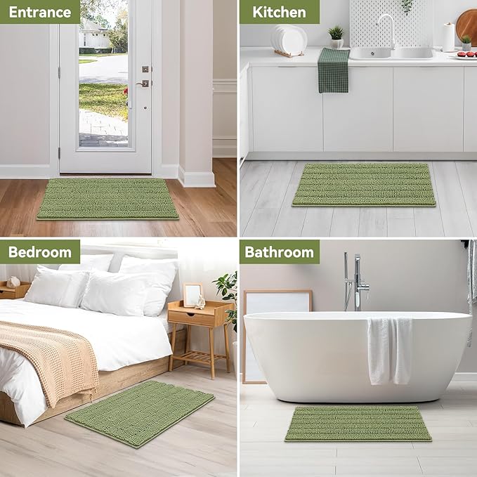 Bcoimo Large Bathroom Rug, Chenille Bath Mat with High Low Pile Design, Soft Absorbent Non Slip Bath Rug, Machine Washable Quick Dry Mat for Shower, Tub, Sink and Vanity