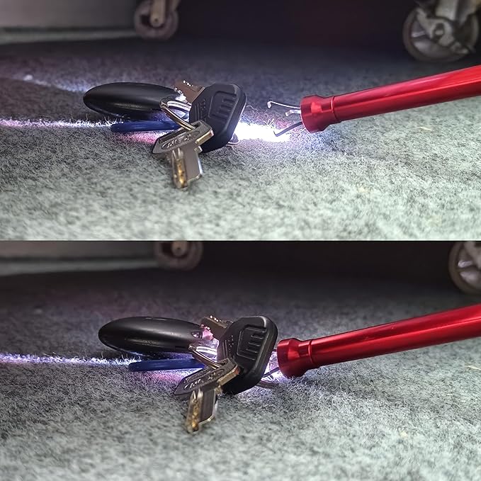 Flexible Claw Pickup Tool with Magnet Tool Flexible telescoping Claw led Light Grabber Extend,Long 28'' Four Claw 4-Claw for Small Parts Pickup Reacher Tool for Mechanics,Jewelry,Kids,etc. (Red)