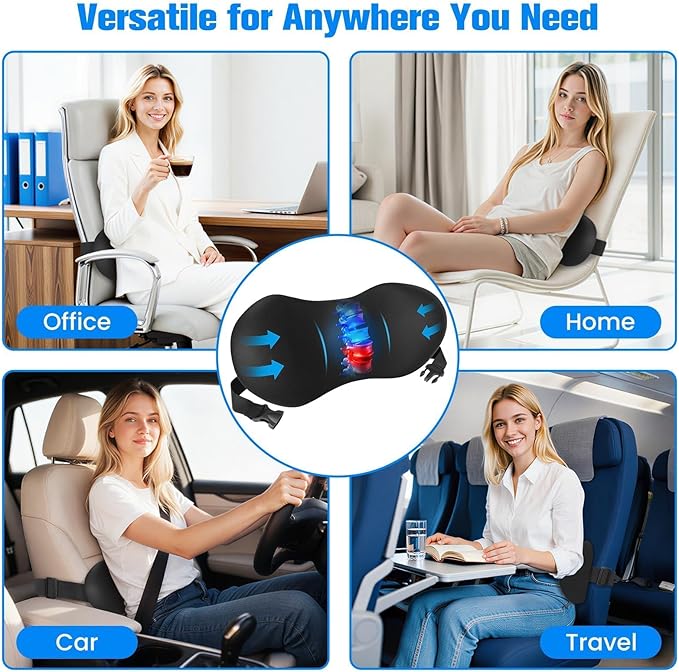 SweetSlubr Lumbar Support Pillow for Office Chair - Memory Foam Lumbar Pillow with Detachable Strap & Breathable Cover, Ergonomic Back Support for Office Chair, Car Seat Cushion, Bed Rest (Black)