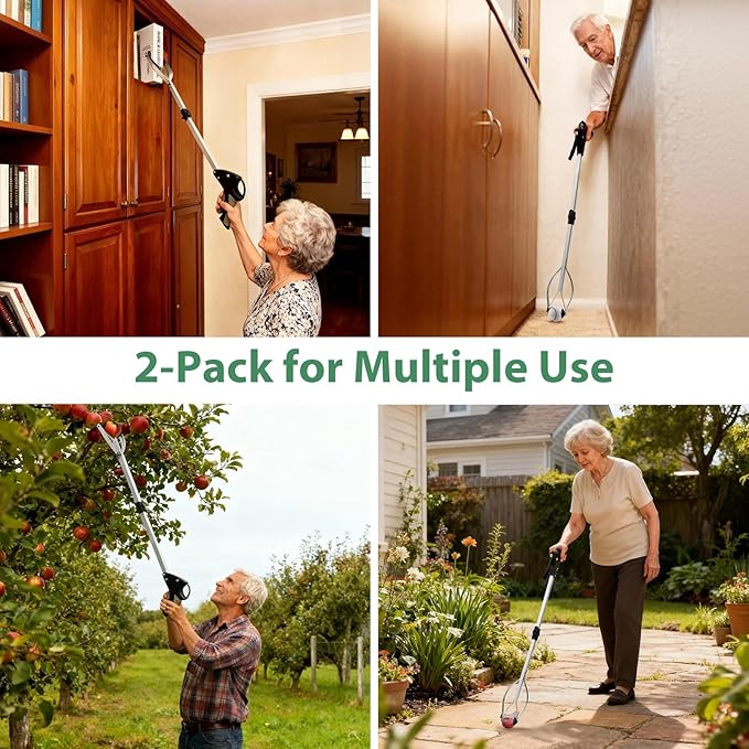32" Grabber Reacher Tool, 2-Pack Foldable Reacher Grabber with Suction Cup Grip, Heavy Duty Pick Up Tool Grabbers for Seniors, Trash Picker Upper Grabber for Indoor & Outdoor Use