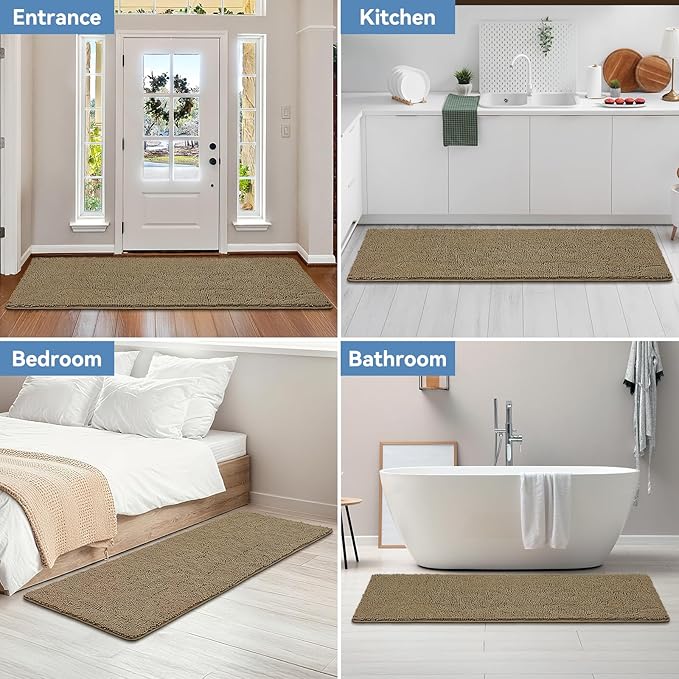Bcoimo 70x24 Chenille Bath Mat – Non-Slip with Backing Bath Rug Ultra-Absorbent and Machine Washable Bathroom Mat Quick-Dry Design. Ideal for Bathroom Shower and Tub Areas