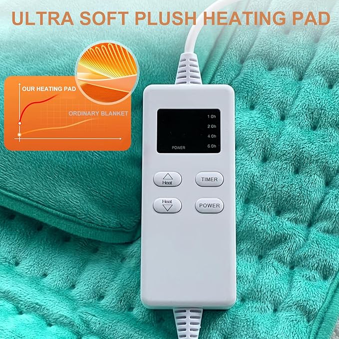 Heating Pad Back Pain Relief Electric Heating Pad for Period Cramps Lower Back Neck Shoulders Pain Relief 6-Hour Auto Off 12x24 Heated Pad + 20" Belt 4 Timer 6 Heat Level Wrap (Turquoise)