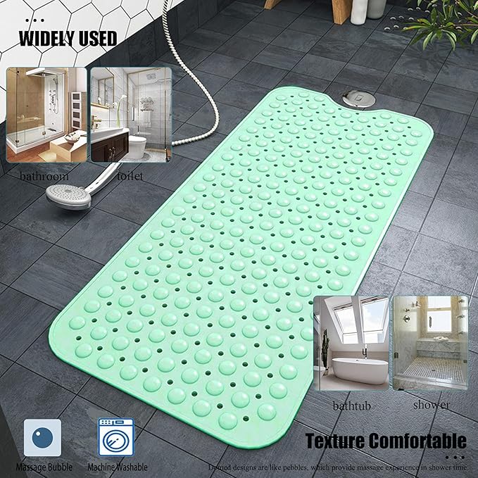 Bathtub and Shower Mats, 28 x 15 Inch Non-Slip Bath Mat, Machine Washable Bath Tub Mat with Suction Cups & Drain Holes for Bathroom, Beige