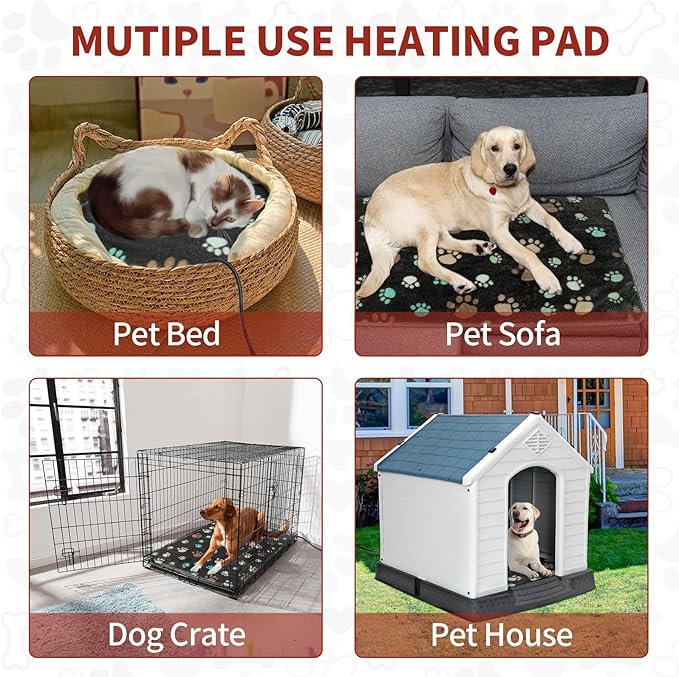 GOLOPET Puppy Heating Pad 28x18 in with Smart Thermostat Switch and Power Line Protection Tube,Obtained MET and UL Dual Certification,Waterproof Pet Heating Pad for Dogs with Plush Fabric Cover-Black