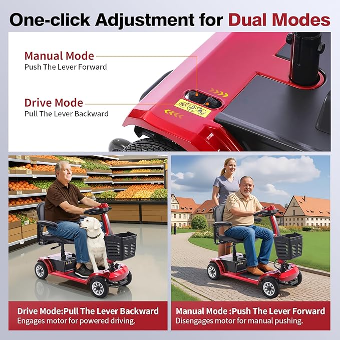 4 Wheel Mobility Scooter for Seniors & Adults Easy to Use Operate and Foldable,Heavy Duty 418 LBS, 12.4 Mile Range, Tight Turning Radius