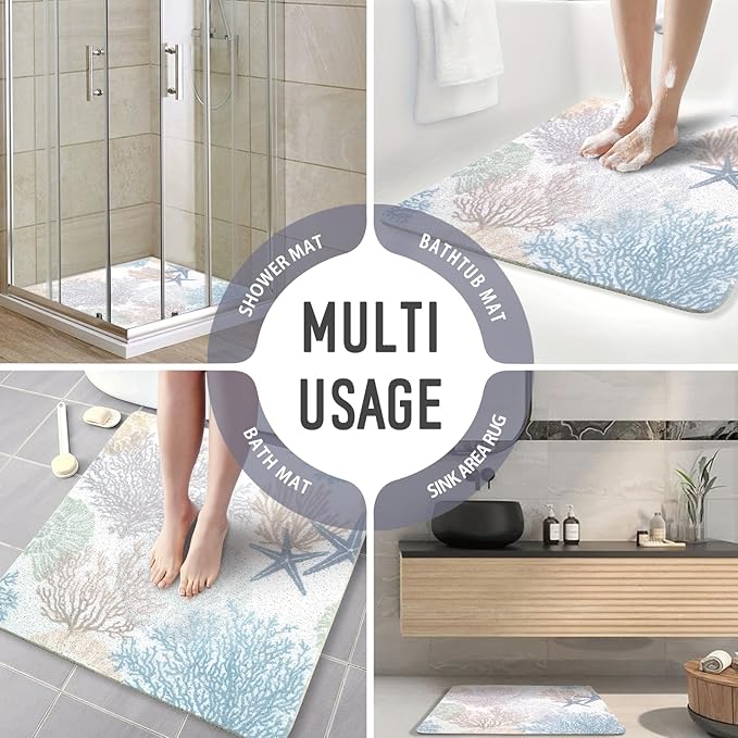 Square Shower Mat, 24 x 24 Inch Non Slip Starfish Shower Stall Mat, Quick-Dry PVC Loofah Bath Mat for Shower Tub Bathroom
