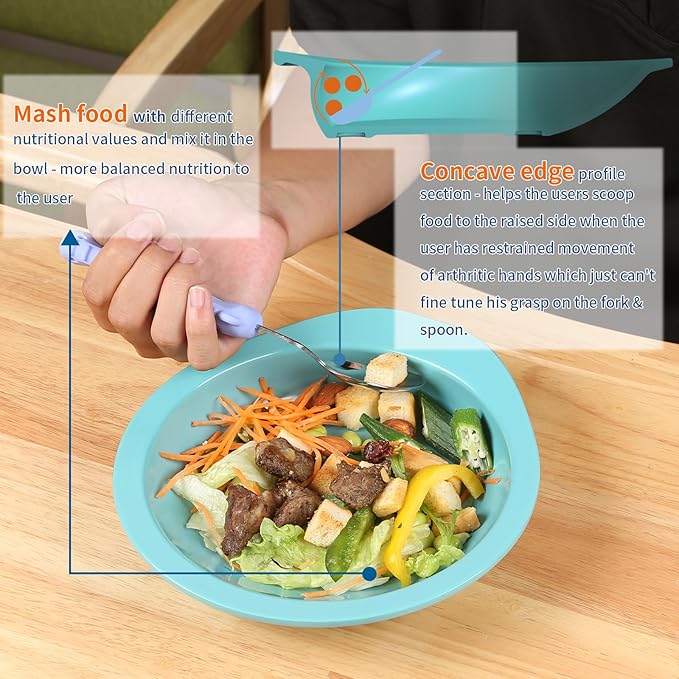 Adaptive Utensils Scoop Weighted Plate,Spill-proof Bowls with Extra Wall for Elderly,Non-slip Disabled Products for Adults/Handicapped/Arthritis/Hand Tremors to Self-feeding-Pack of 1,Bowl