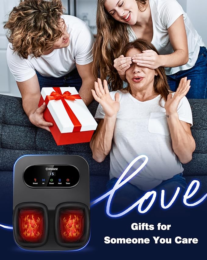 KNQZE Foot Massager with Heat and Remote, Shiatsu Deep Kneading Feet Massager for Plantar Fasciitis & Neuropathy, Foot Warmer, Gifts for Mom Women Men Dad, Fits Up to Men Size 12(Black)