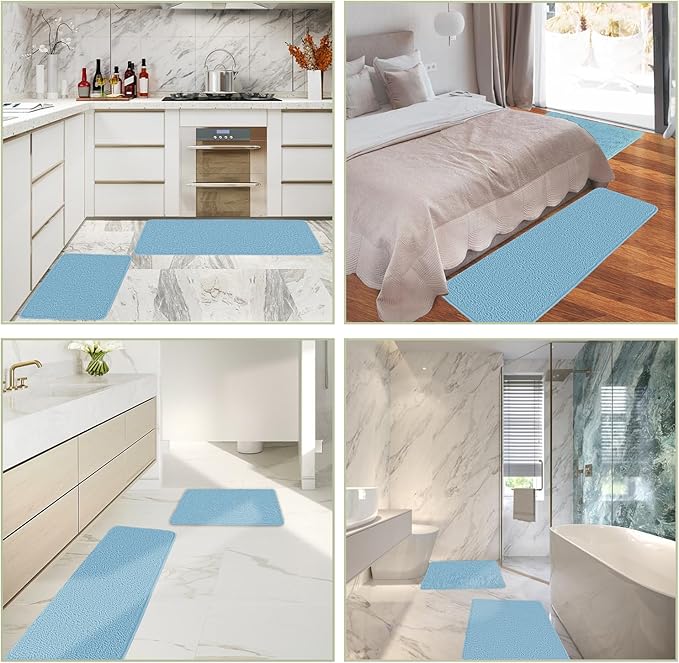 Sky Blue Bathroom Rugs Sets 2 Piece – Absorbent and Washable Bath Mat, Non-Slip, Thick Soft Chenille Bath Rugs for Bathroom Floor, Shower, Sink - 20" x 32"+24" x 36"