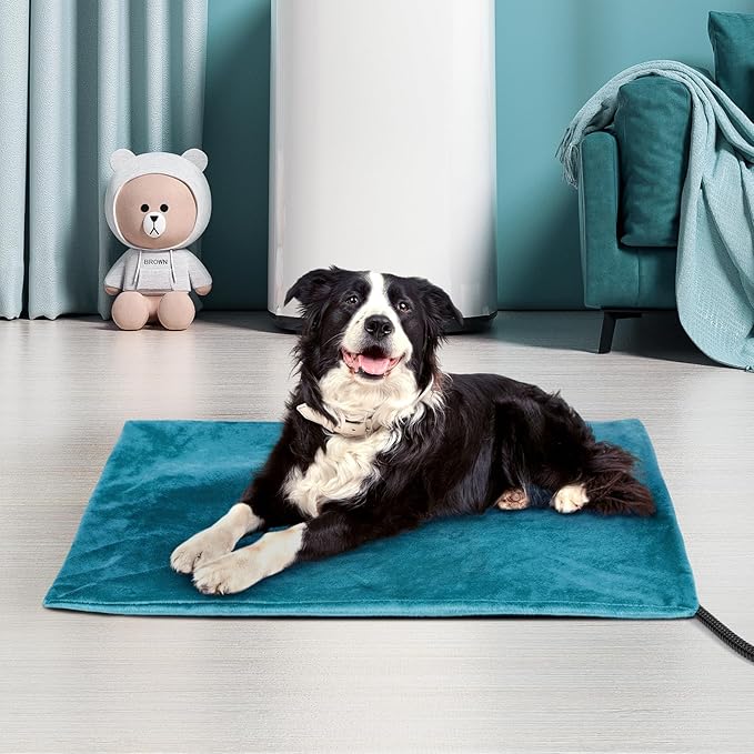 Niubya Pet Heating Pad for Dogs and Cats, Adjustable Temperature and Waterproof Pet Heated Mat with Timer, Electric Heating Pet Bed with Chew Resistant Cord and Soft Washable Cover, 47" x 28"