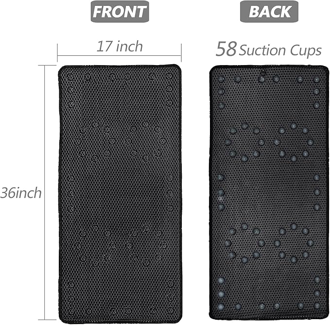 Shower and Bath Mat,Non-Slip Machine Washable and Extra Large Bathtub Mats with Drain Holes and Suction Cups Soft Foam Tub Mats-36” X 17”,Black