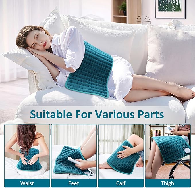 Heating pad for Back/Shoulder/Neck/Leg Pain Relief, Heating Pads for Period Cramps, 6 Fast Heating Settings, Auto-Off, Machine Washable, Birthday Gifts for Women Mom, Extra Large 12"x24", Blue