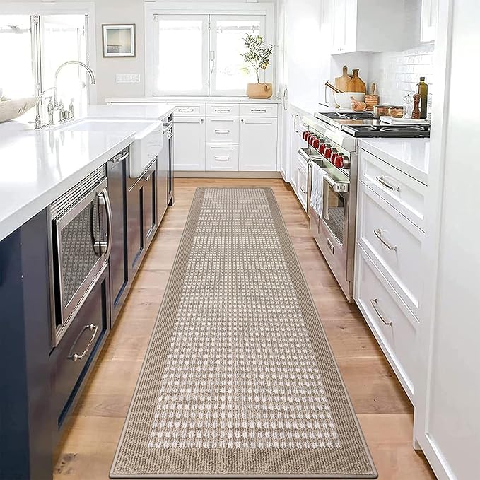 Ileading Beige Runner Rugs for Hallway 2'x8' Non Slip Farmhouse Long Kitchen Floor Mats with Rubber Backing Absorbable Throw Rugs Machine Washable Indoor Decor Carpet for Corridor Petmat Entryway