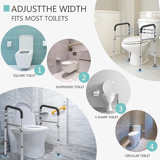 Lianjindun Toilet Safety Rails, Adjustable Toilet Frame for Elderly, Seniors, Handicap & Disabled, Foldable Handicap Toilet Handles Fit Any Toilets (Gray)