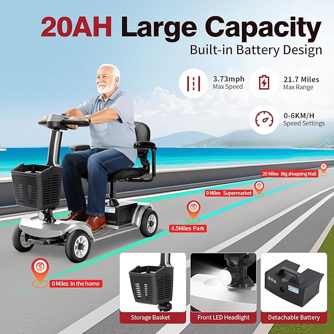 Foldable Mobility Scooter for Seniors - 418 LBS Weight Capacity, Tight Turning Radius, Easy to Use & Fold, Fits in Car Trunk, 21.7-Mile Range, 360° Seat