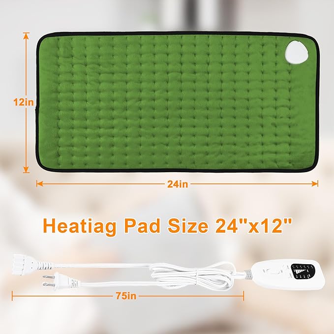 Deepsoon Heating Pad,Electric Heating Pads for Back,Neck,Moist Heating Pad for Abdomen Shoulder Knee Legs,Dry/Moist Heat&Auto Shut Off,Mother's Day Birthday for Men and Women,Green Black,24x12 Inch