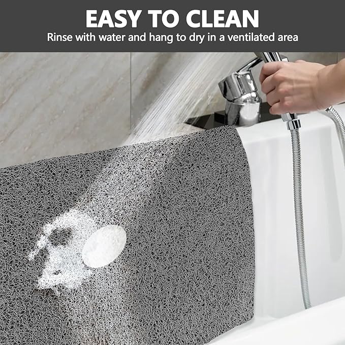 Square Shower Mat Non Slip: 27 x 27 Inch Extra Large Loofah Shower Mats for Inside Shower - Anti Slip Shower Stall Matt with Drain Hole in Middle