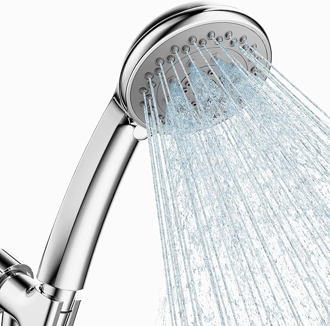 High Pressure Handheld Shower Head,5 Functions Powerful Water Spray Showerheads against Low Pressure Water Flow with Stainless Hose and Adjustable Mount, Chrome